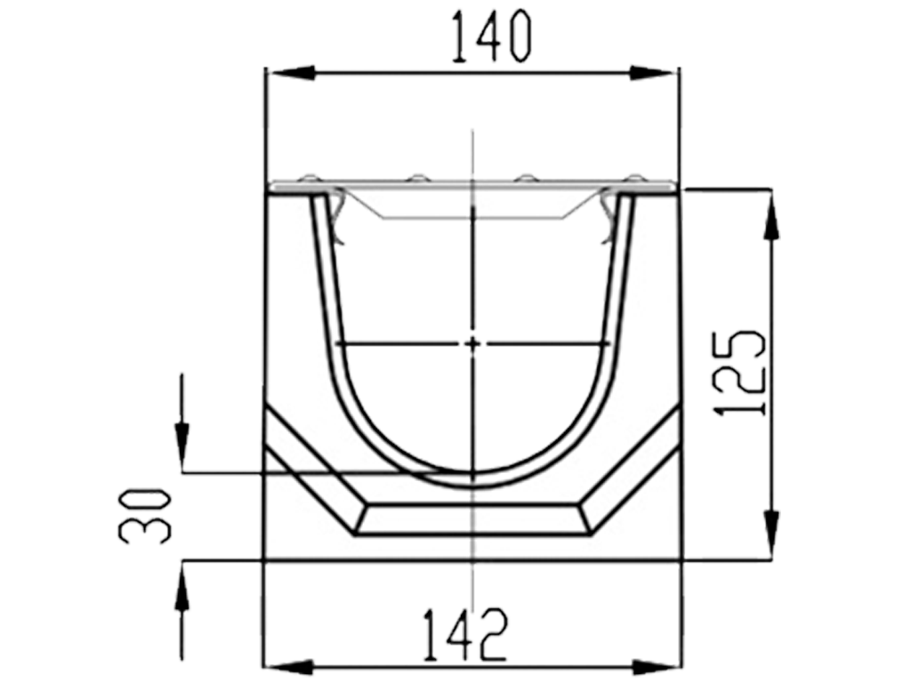 Лоток водоотводный BetoMax Bsic DN100 H125 с решеткой оцинкованной A15 (1000x140x125)